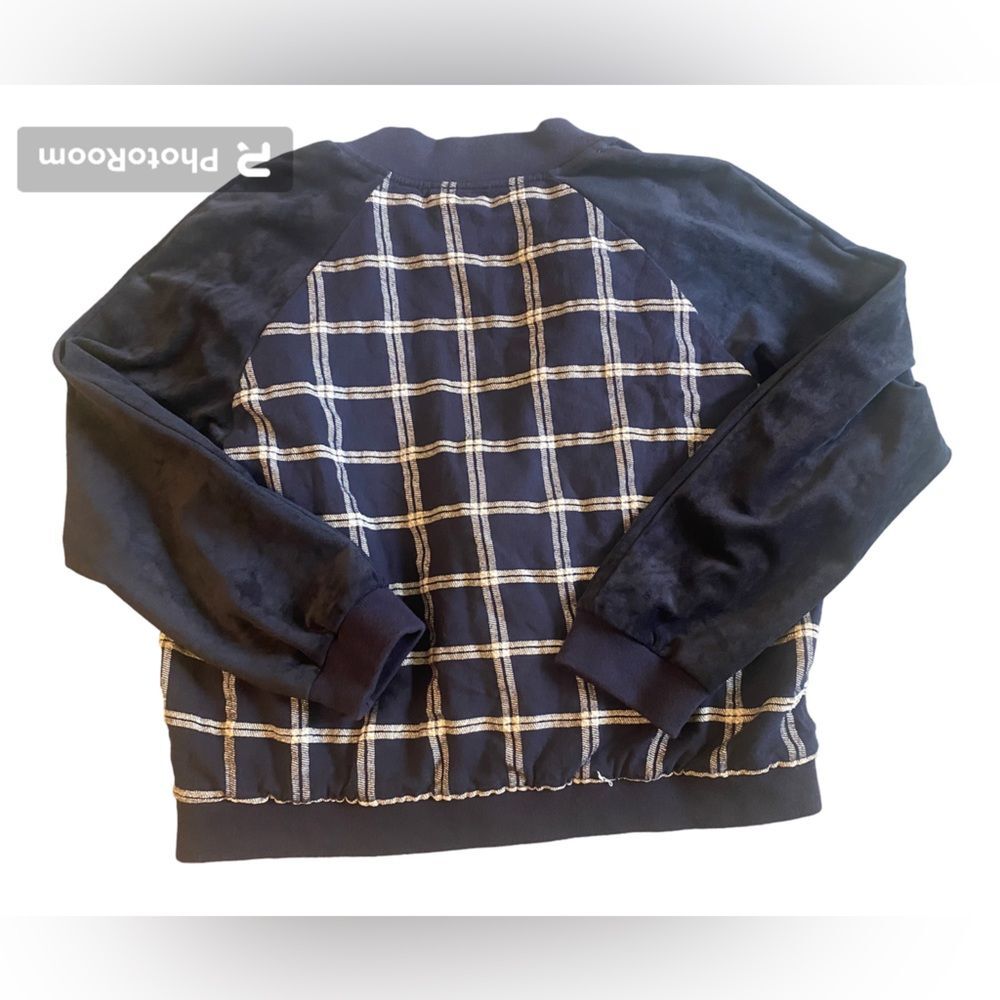 A New Day Navy Faux Suede Plaid Bomber Jacket - Picture 6 of 7